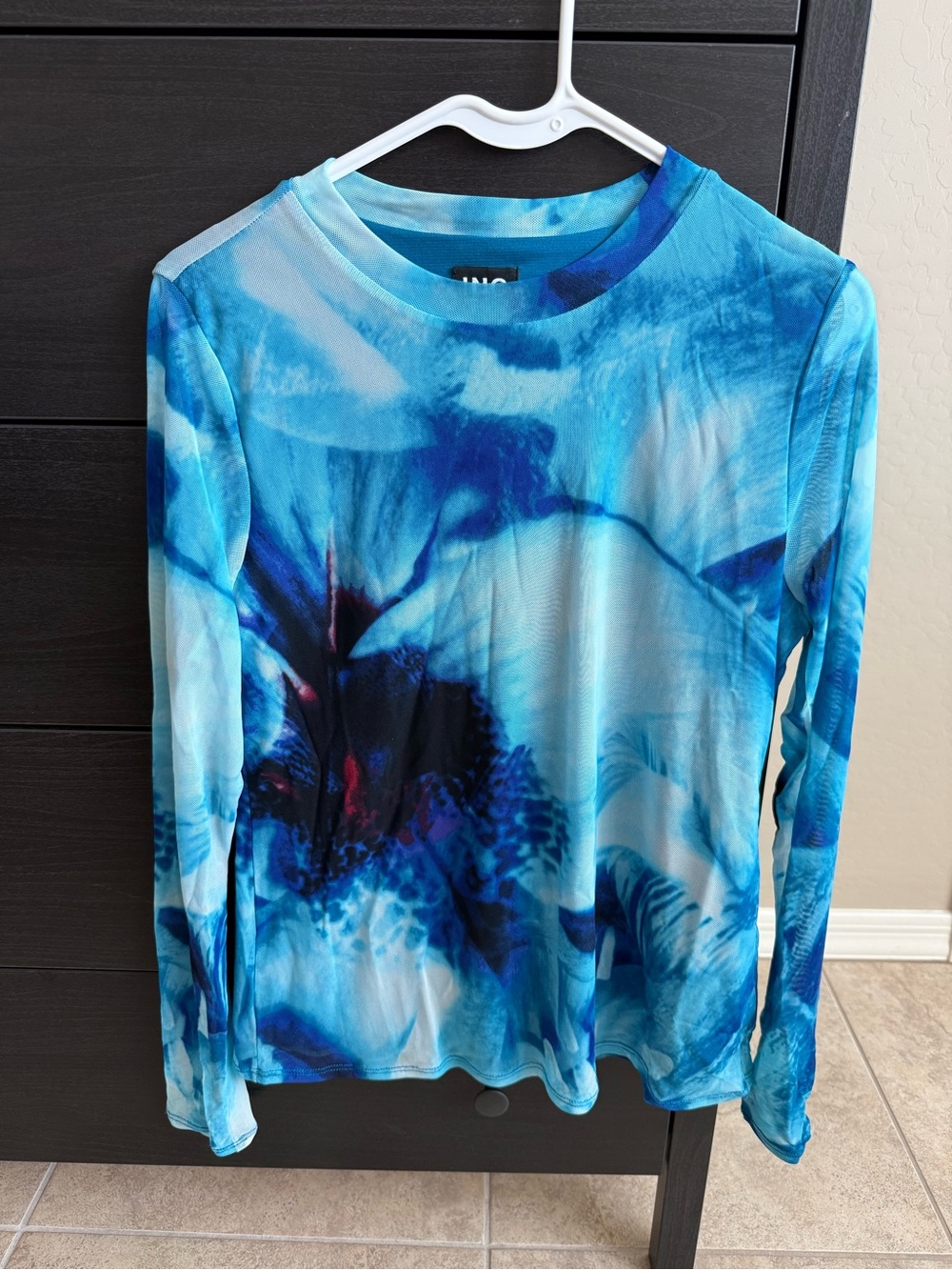 INC International Concepts Blue Tie-Dye Long Sleeve Tee